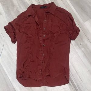 EUC PrAna Button-down Collared Tee - wine color